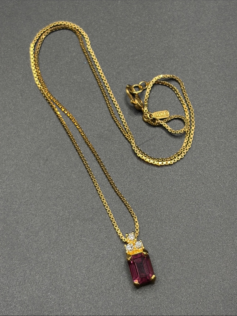 Monet Vintage Purple Crystal Pendant Gold Tone Metal Necklace, Jewelry